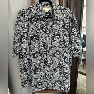 Michael Kors Black and White Paisley Shirt, size XXL